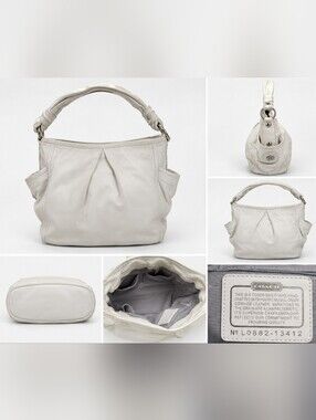Coach 13412 White Full Grain Leather Shoulder Hobo Bag Tote Purse Silver Hardwar